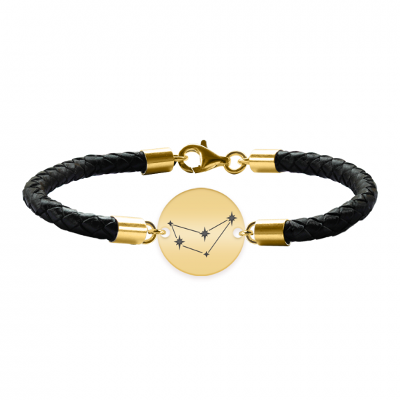 Destiny - Bratara Premium din piele impletita si banut argint 925 placat cu aur galben 24K personalizat cu Constelatie Destiny - Bratara Premium din piele impletita si banut argint 925 placat cu aur galben 24K personalizat cu Constelatie