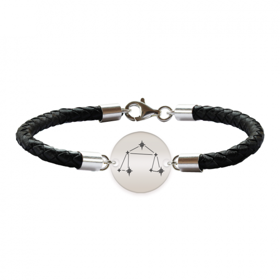 Bratara Premium din piele impletita si banut argint 925 personalizat cu constelatii - Balanta Bratara Premium din piele impletita si banut argint 925 personalizat cu constelatii - Balanta