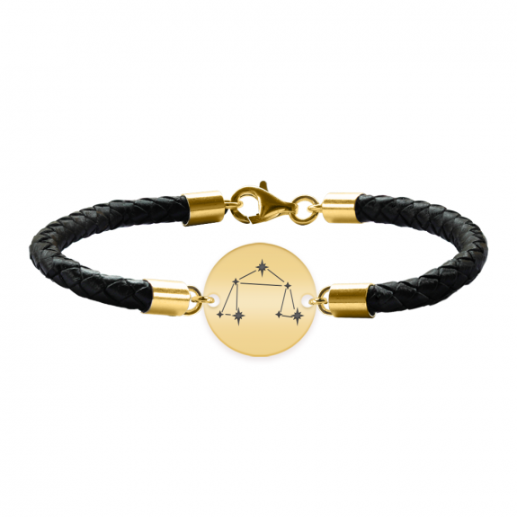 Bratara Premium din piele impletita si banut argint 925 placat cu aur galben 24K personalizat cu constelatii - Balanta Bratara Premium din piele impletita si banut argint 925 placat cu aur galben 24K personalizat cu constelatii - Balanta