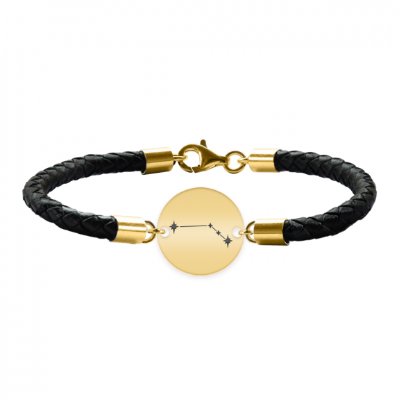 Bratara Premium din piele impletita si banut argint 925 placat cu aur galben 24K personalizat cu constelatii - Berbec Bratara Premium din piele impletita si banut argint 925 placat cu aur galben 24K personalizat cu constelatii - Berbec