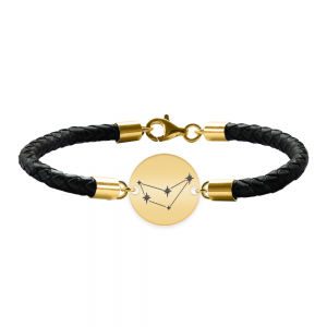 Bratara Premium din piele impletita si banut argint 925 placat cu aur galben 24K personalizat cu constelatii - Capricorn