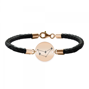 Bratara Premium din piele impletita si banut argint 925 placat cu aur Roz personalizat cu constelatii - Capricorn