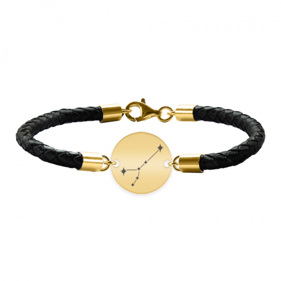 Bratara Premium din piele impletita si banut argint 925 placat cu aur galben 24K personalizat cu constelatii - Rac Bratara Premium din piele impletita si banut argint 925 placat cu aur galben 24K personalizat cu constelatii - Rac