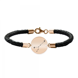 Bratara Premium din piele impletita si banut argint 925 placat cu aur Roz personalizat cu constelatii - Rac