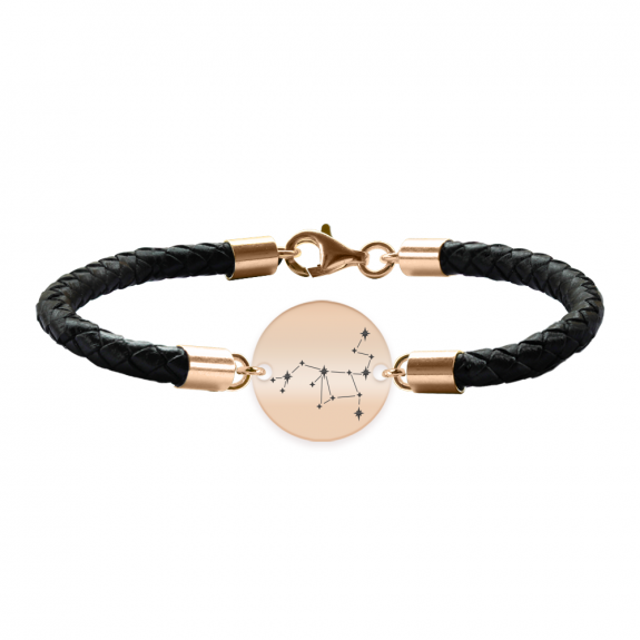 Bratara Premium din piele impletita si banut argint 925 placat cu aur Roz personalizat cu constelatii - Sagetator Bratara Premium din piele impletita si banut argint 925 placat cu aur Roz personalizat cu constelatii - Sagetator