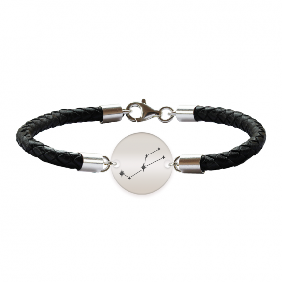 Bratara Premium din piele impletita si banut argint 925 personalizat cu constelatii - Taur Bratara Premium din piele impletita si banut argint 925 personalizat cu constelatii - Taur