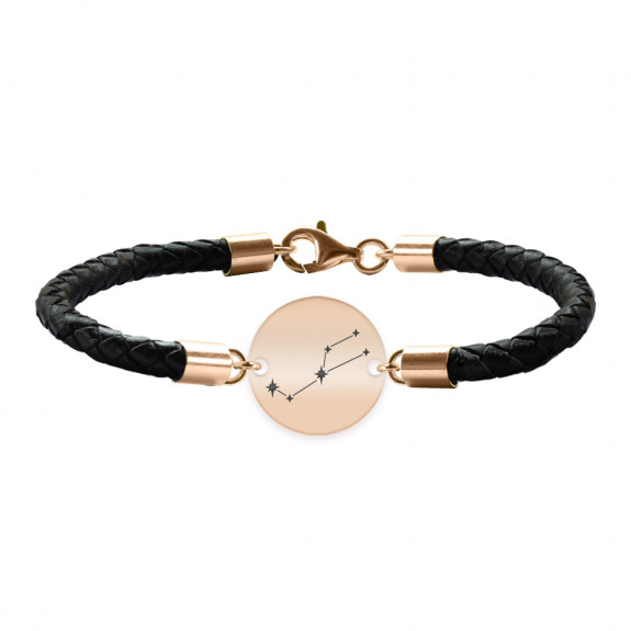 Bratara Premium din piele impletita si banut argint 925 placat cu aur Roz personalizat cu constelatii - Taur Bratara Premium din piele impletita si banut argint 925 placat cu aur Roz personalizat cu constelatii - Taur