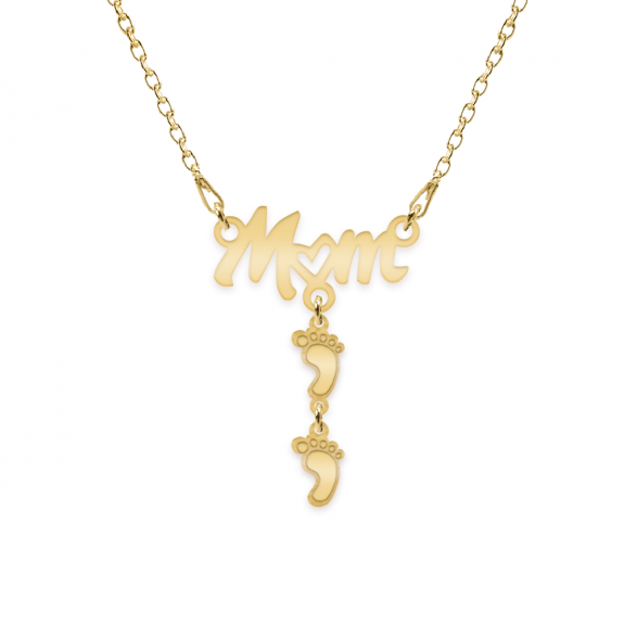 Diona - Colier personalizat Mom si picioruse cu nume din argint 925 placat cu aur galben 24K