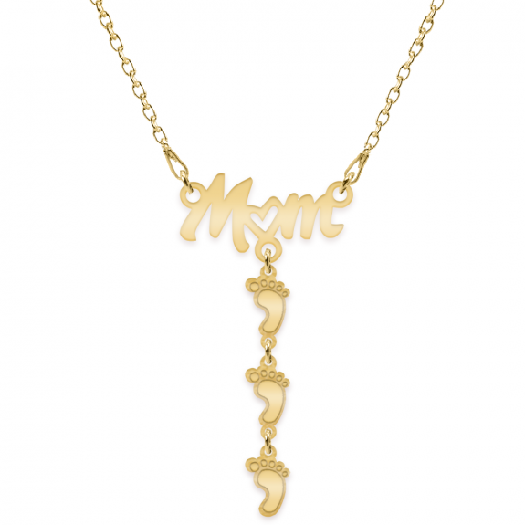 Diona - Colier personalizat Mom si picioruse cu nume din argint 925 placat cu aur galben 24K