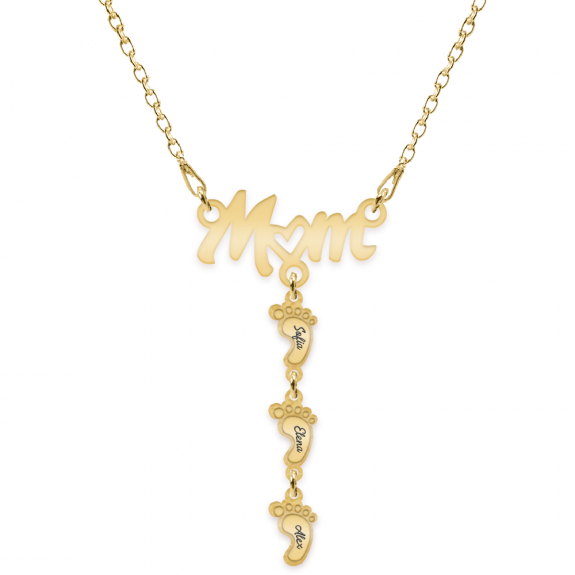 Diona - Colier personalizat Mom si picioruse cu nume din argint 925 placat cu aur galben 24K