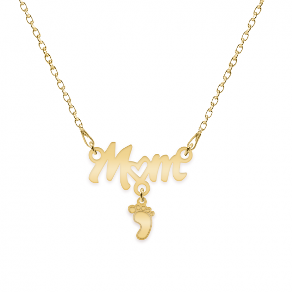 Diona - Colier personalizat Mom si picioruse cu nume din argint 925 placat cu aur galben 24K