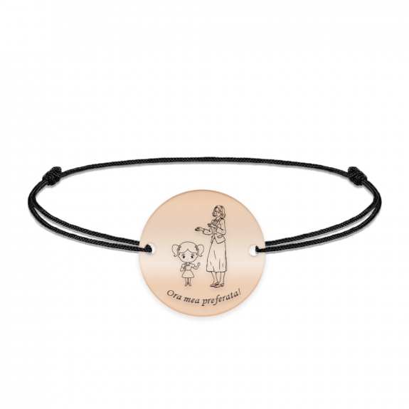 Docent - Bratara personalizata snur fetita si profesoara/educatoare/invatatoare din argint 925 placat cu aur roz