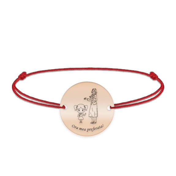 Docent - Bratara personalizata snur fetita si profesoara/educatoare/invatatoare din argint 925 placat cu aur roz