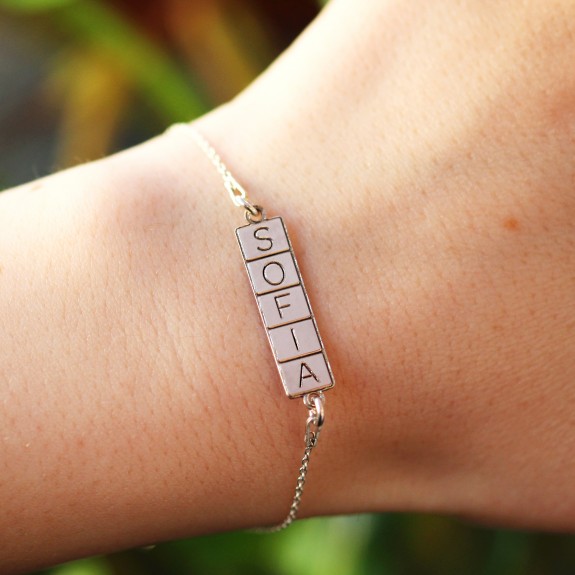 Domino - Bratara personalizata nume piese domino din argint 925 placat cu aur roz