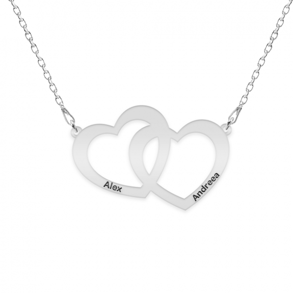 Edith - Colier personalizat cu doua inimioare unite si nume din argint 925 Edith - Colier personalizat cu doua inimioare unite si nume din argint 925