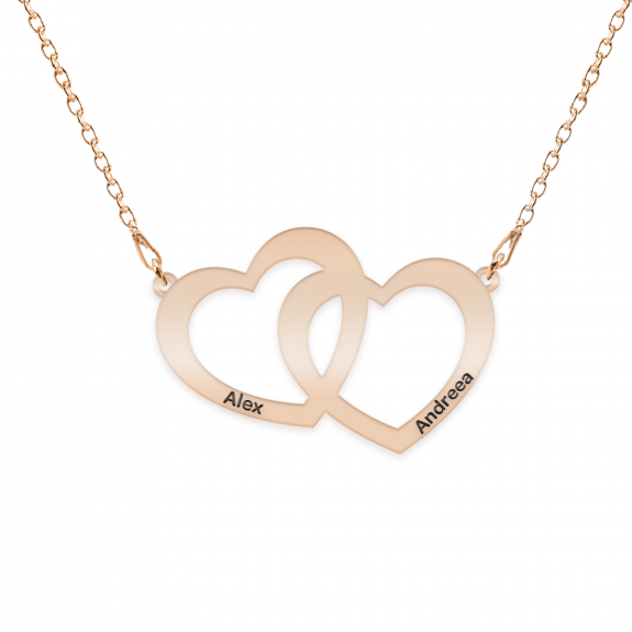Edith - Colier personalizat cu doua inimioare unite si nume din argint 925 placat cu aur roz Edith - Colier personalizat cu doua inimioare unite si nume din argint 925 placat cu aur roz
