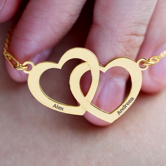 Edith - Colier personalizat cu doua inimioare unite si nume din argint 925 Edith - Colier personalizat cu doua inimioare unite si nume din argint 925