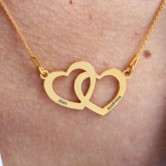 Edith - Colier personalizat cu doua inimioare unite si nume din argint 925 Edith - Colier personalizat cu doua inimioare unite si nume din argint 925