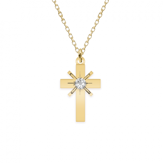 Elif - Colier personalizat cruce din argint 925 placat cu aur galben 24 Karate si Cristal Swarovski Elif - Colier personalizat cruce din argint 925 placat cu aur galben 24 Karate si Cristal Swarovski