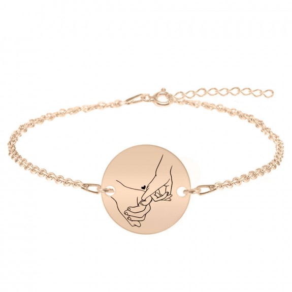 Ely - Bratara personalizata cu banut pentru cupluri din argint 925 placat cu aur roz