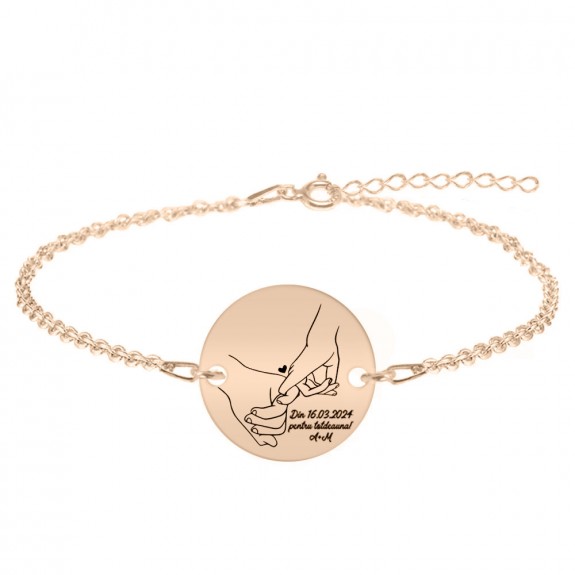 Ely - Bratara personalizata cu banut pentru cupluri din argint 925 placat cu aur roz
