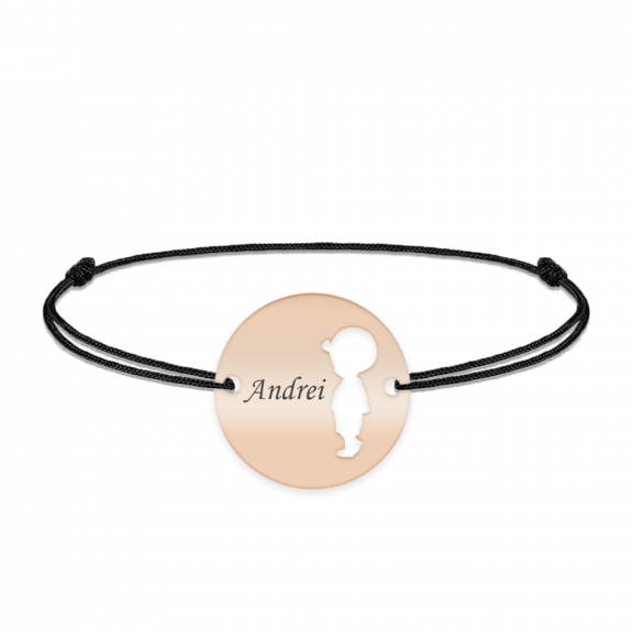 Enfance - Bratara personalizata snur baietel banut din argint 925 placat cu aur roz