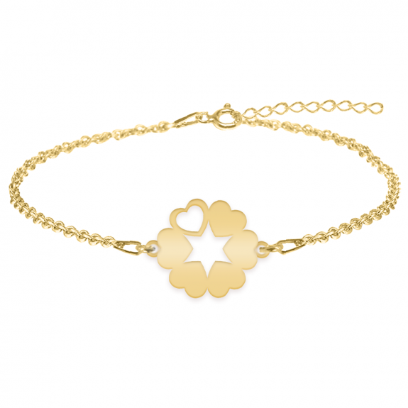 Evelyn - Bratara personalizata cinci inimioare cu nume din argint 925 placat cu aur galben 24 Karate