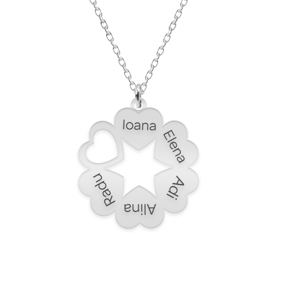 Evelyn - Colier personalizat cinci inimioare cu nume din argint 925 Evelyn - Colier personalizat cinci inimioare cu nume din argint 925