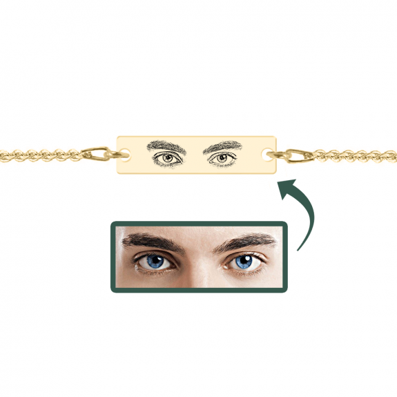 Eyes - Bratara personalizata cu fotografia ochilor si tablita din argint 925 placat cu aur galben 24K - Lant Anchor