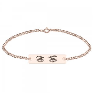 Eyes - Bratara personalizata cu fotografia ochilor si tablita din argint 925 placat cu aur roz - Lant Curb 3mm