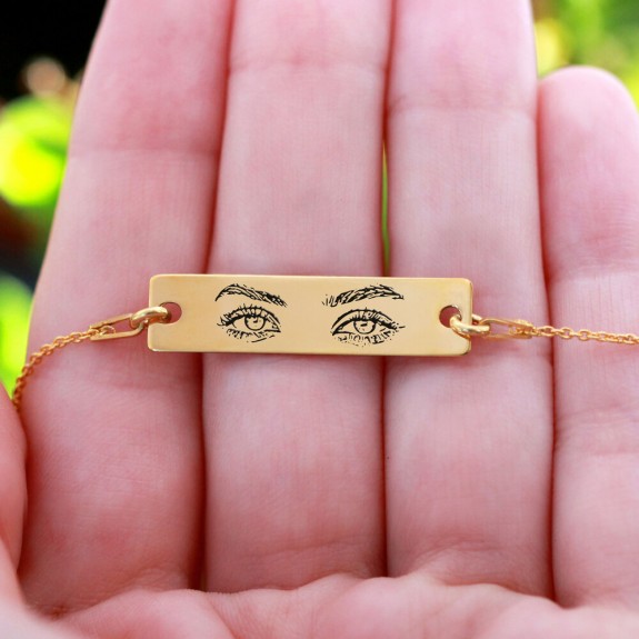 Eyes - Bratara personalizata cu fotografia ochilor si tablita din argint 925 placat cu aur galben 24K - Lant Anchor