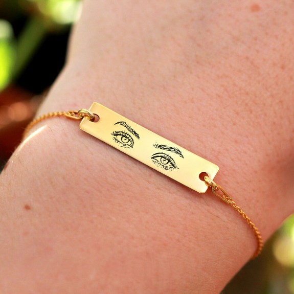 Eyes - Bratara personalizata cu fotografia ochilor si tablita din argint 925 placat cu aur galben 24K - Lant Anchor