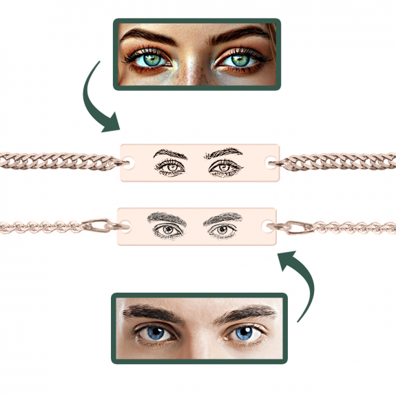 Eyes - Set bratati personalizate cu fotografia ochilor si tablita din argint 925 placat cu aur roz - Lant Anchor&Curb