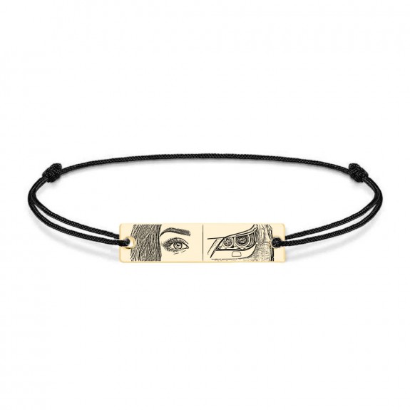Eyes - Bratara personalizata cu fotografia ochilor si farul masinii cu snur si tablita din argint 925 placat cu aur galben 24 karate Eyes - Bratara personalizata cu fotografia ochilor si farul masinii cu snur si tablita din argint 925 placat cu aur galben 24 karate