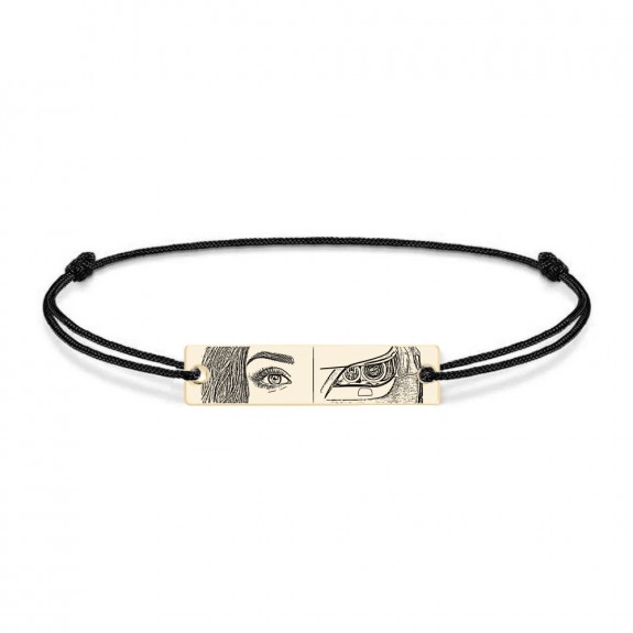 Eyes - Bratara personalizata cu fotografia ochilor si farul masinii cu snur si tablita din Aur 14 karate - 30x7mm