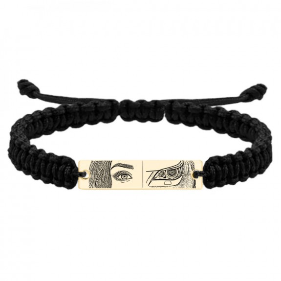 Eyes - Bratara personalizata cu fotografia ochilor si farul masinii cu snur impletit si tablita din argint 925 placat cu aur galben 24 karate Eyes - Bratara personalizata cu fotografia ochilor si farul masinii cu snur impletit si tablita din argint 925 placat cu aur galben 24 karate