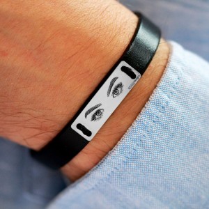 Eyes - Bratara personalizata cu fotografia ochilor cu piele si tablita din argint 925 Eyes - Bratara personalizata cu fotografia ochilor cu piele si tablita din argint 925