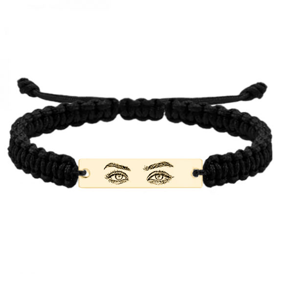 Eyes - Set bratari personalizate cu fotografia ochilor si tablita cu snur impletit din argint 925 placat cu aur galben 24K
