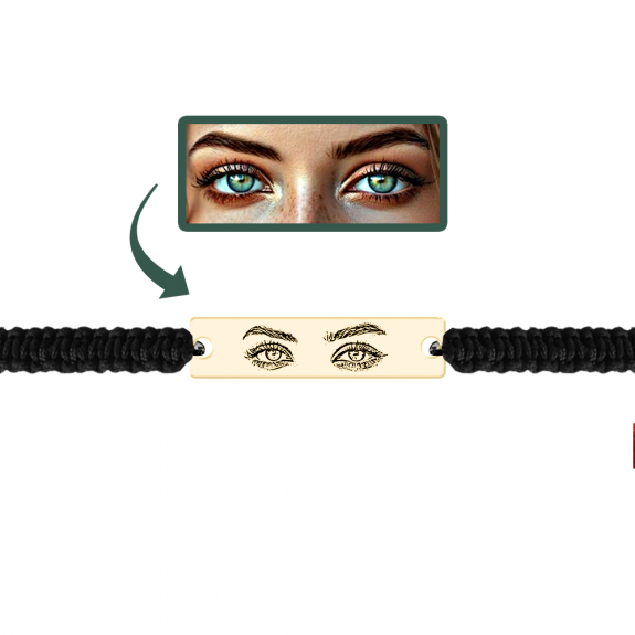 Eyes - Bratara personalizata cu fotografia ochilor si tablita cu snur impletit din argint 925 placat cu aur galben 24K