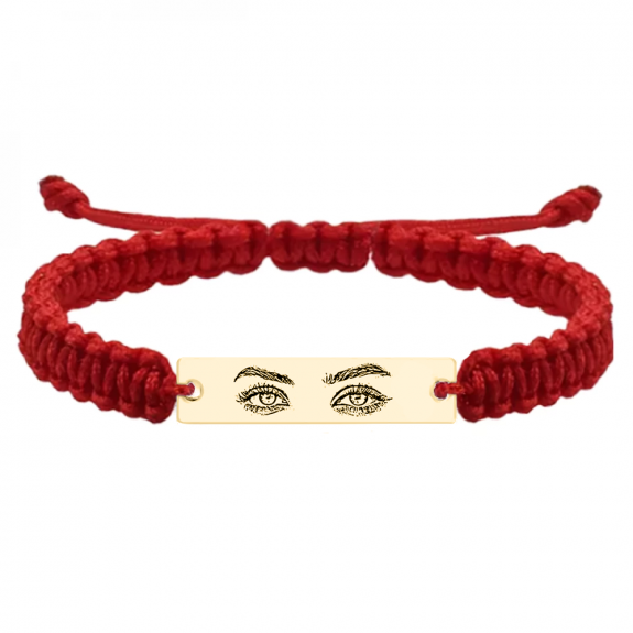 Eyes - Set bratari personalizate cu fotografia ochilor si tablita cu snur impletit din argint 925 placat cu aur galben 24K