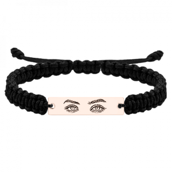Eyes - Set bratari personalizate cu fotografia ochilor si tablita cu snur impletit din argint 925 placat cu aur roz
