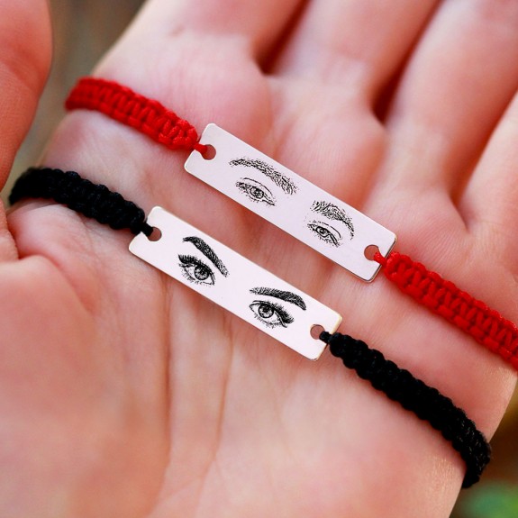 Eyes - Set bratari personalizate cu fotografia ochilor si tablita cu snur impletit din argint 925 Eyes - Set bratari personalizate cu fotografia ochilor si tablita cu snur impletit din argint 925