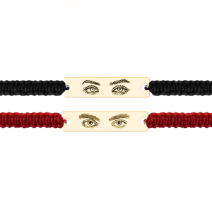 Eyes - Set bratari personalizate cu fotografia ochilor si tablita cu snur impletit din argint 925 placat cu aur galben 24K