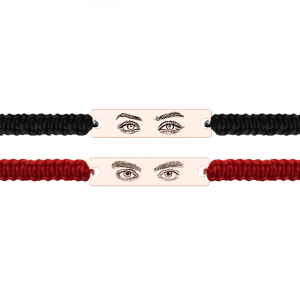 Eyes - Set bratari personalizate cu fotografia ochilor si tablita cu snur impletit din argint 925 placat cu aur roz