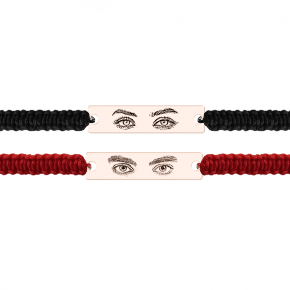 Eyes - Set bratari personalizate cu fotografia ochilor si tablita cu snur impletit din argint 925 placat cu aur roz