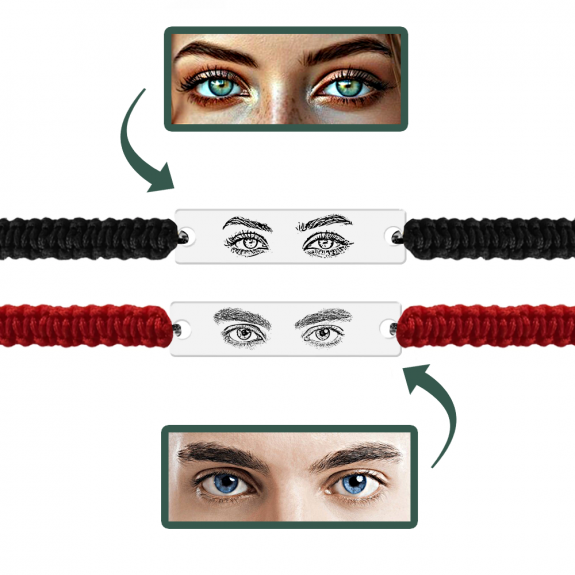 Eyes - Set bratari personalizate cu fotografia ochilor si tablita cu snur impletit din argint 925 Eyes - Set bratari personalizate cu fotografia ochilor si tablita cu snur impletit din argint 925