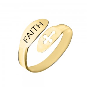 Faith - Inel reglabil personalizat text si cruciulita din argint 925 placat cu aur galben 24K Faith - Inel reglabil personalizat text si cruciulita din argint 925 placat cu aur galben 24K