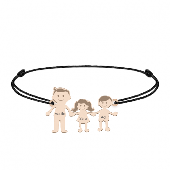 Family - Bratara personalizata tata si copilul cu snur si argint 925 placat cu aur roz Family - Bratara personalizata tata si copilul cu snur si argint 925 placat cu aur roz