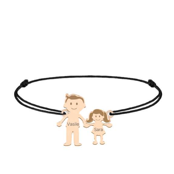 Family - Bratara personalizata tata si copilul cu snur si argint 925 placat cu aur roz Family - Bratara personalizata tata si copilul cu snur si argint 925 placat cu aur roz
