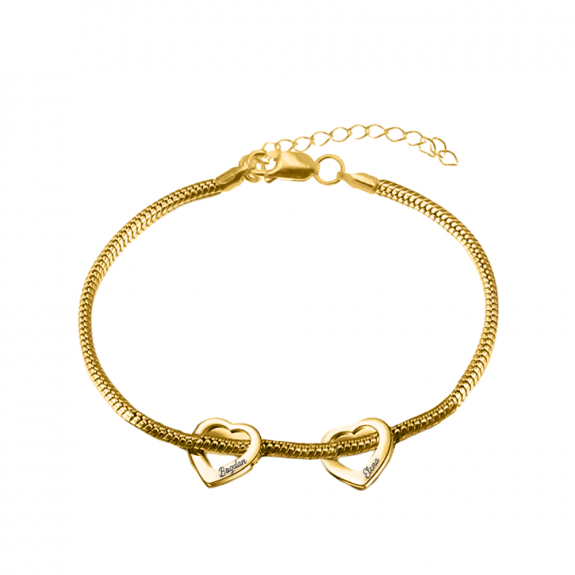 Family Love - Bratara personalizata cu inimioare gravate din argint 925 placat cu aur galben 24K